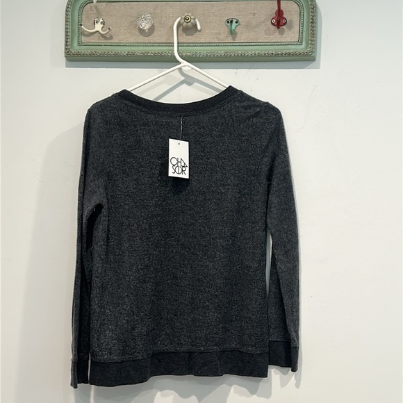 Chaser Black Long Sleeve soft cozy Tee - Caffeine Loves Me pullover grey medium - Picture 5 of 5